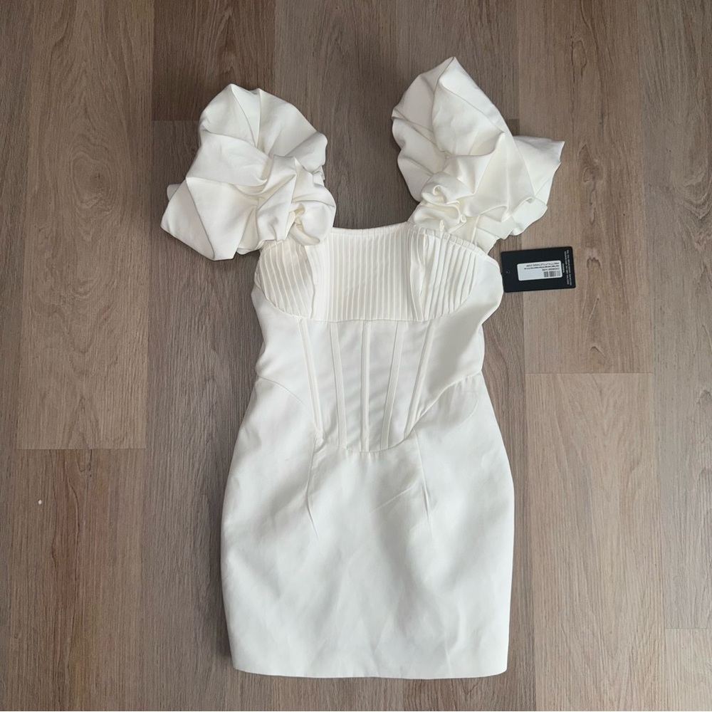 PrettyLittleThing White Corset Bodycon Bridal Dress - Size 6